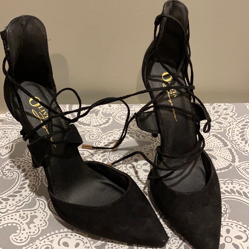 Black Lace Up Closed Toe Heels